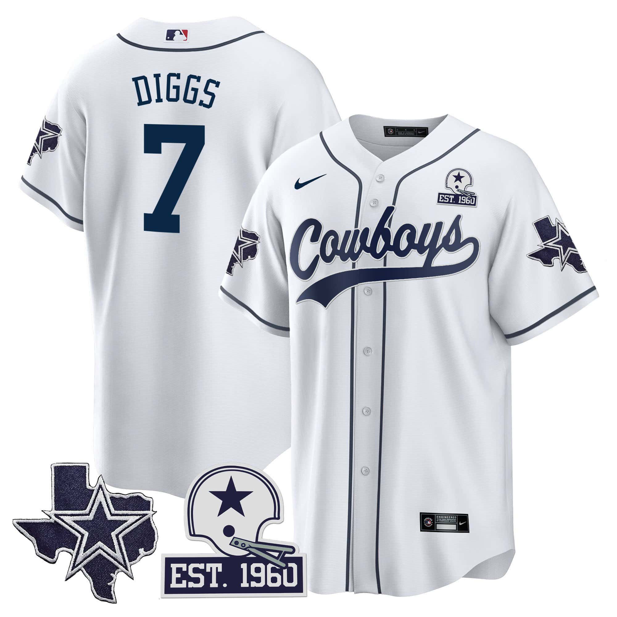 Men Dallas Cowboys #7 Diggs White 2024 Nike Patch Baseball NFL Jersey